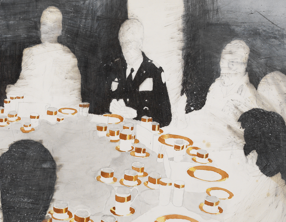 'Amman' (detail), 120 x 150 cm; potlood, oliepastel, aquarelverf en spuitbus op papier; 2009