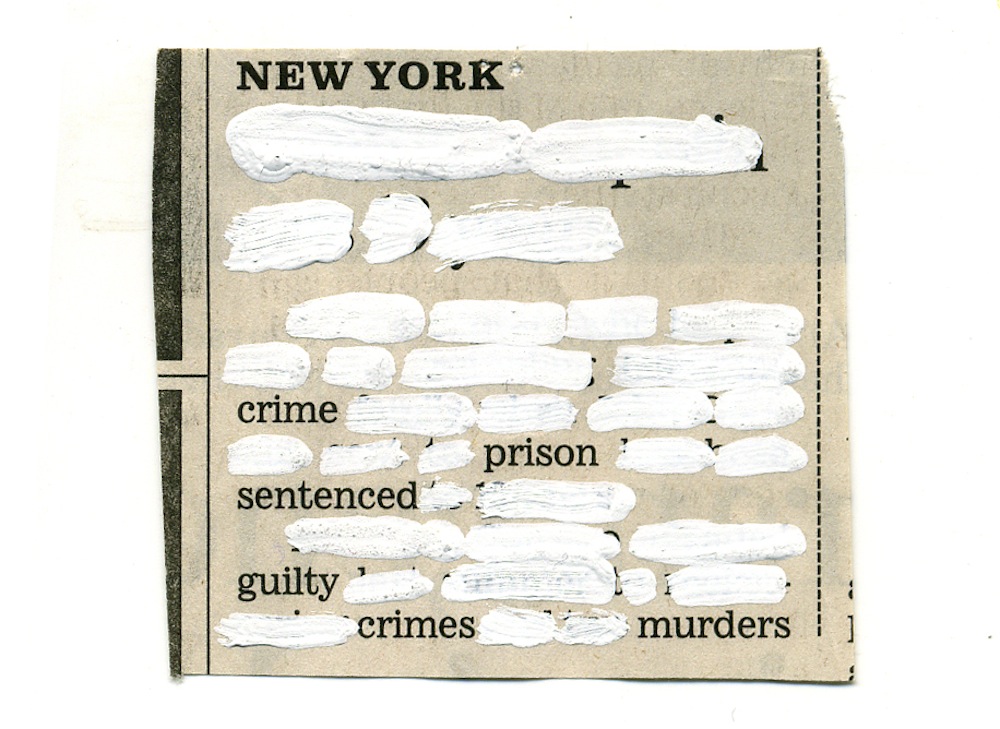 New York; 6 x 7 cm; tip-ex op krantenknipsel; 2009