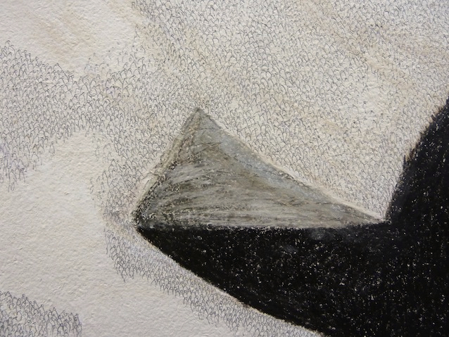 Stadion (detail); 265 x 390 cm; waxaquarel, grafiet en softpastel op zelfgemaakt papier uit katoenen lompen; 2011