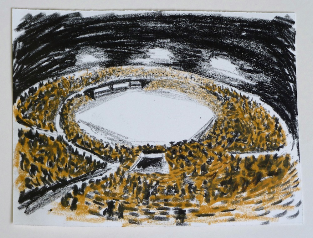 Stadion (studie); 15 x 20 cm; oliepastel op papier; 2011