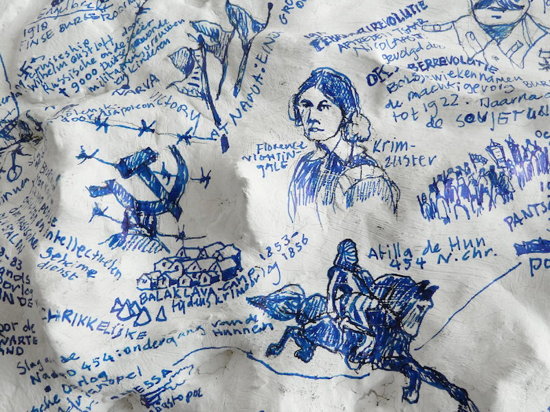 Het Paradijs als Restruimte (detail) 80 x 120 x 75 cm; Ikea tafel, latex, klei, gesso, fine liner; 2013