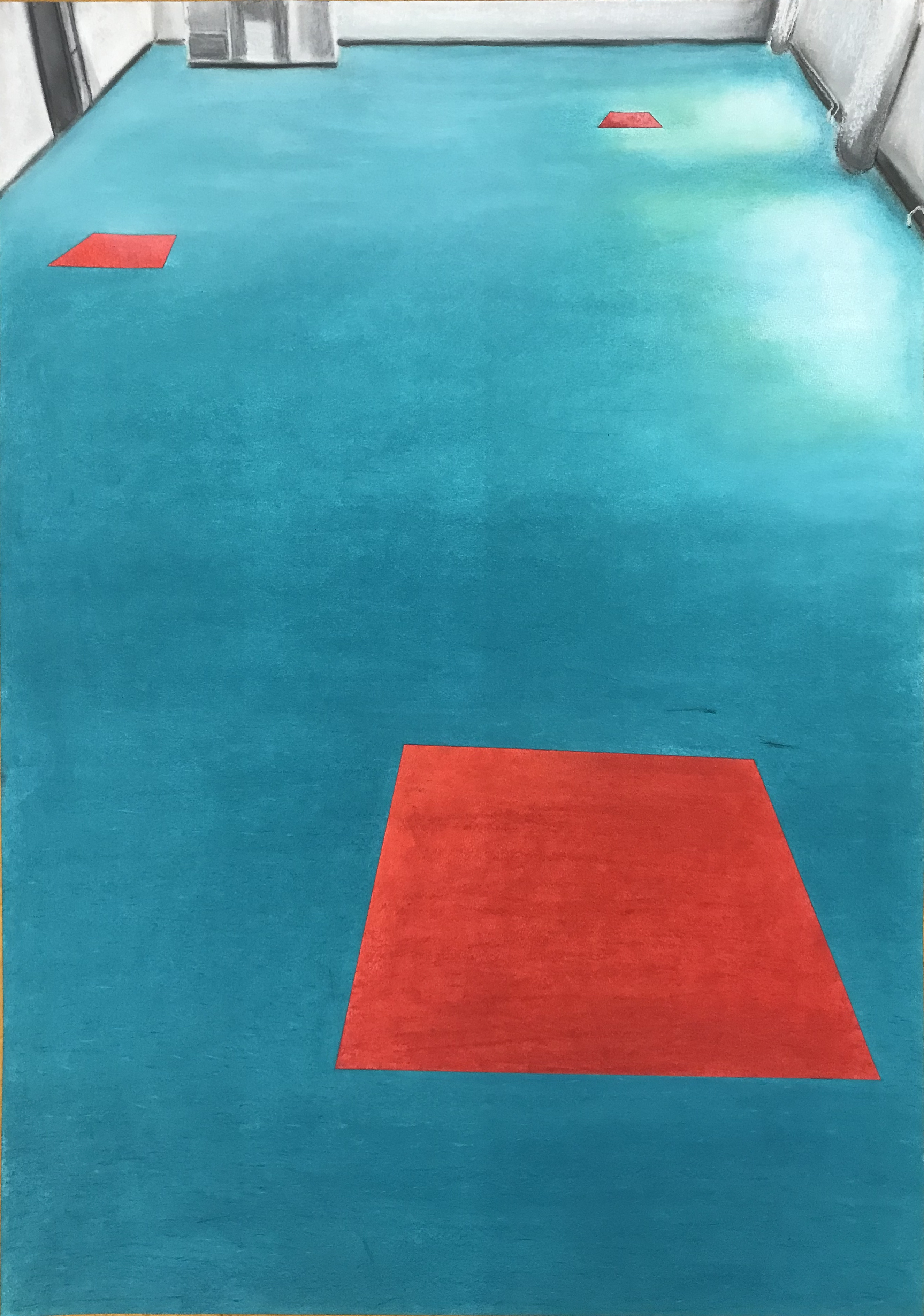 Blue/Red squares, 100 x 70 cm, soft pastel on paper, 2021