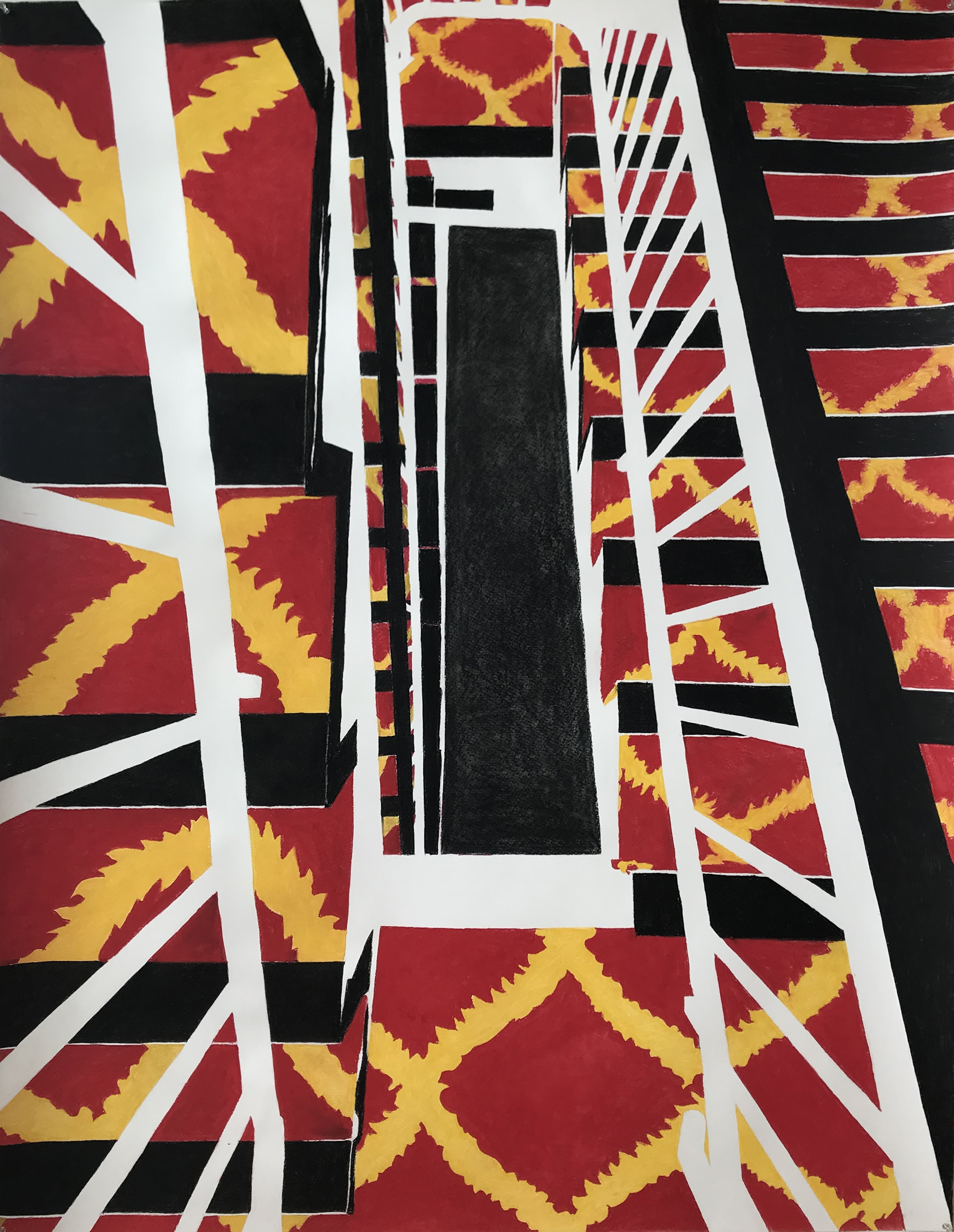 Stairway Red/Yellow #3, 150 x 110 cm, soft pastel on paper, 2021
